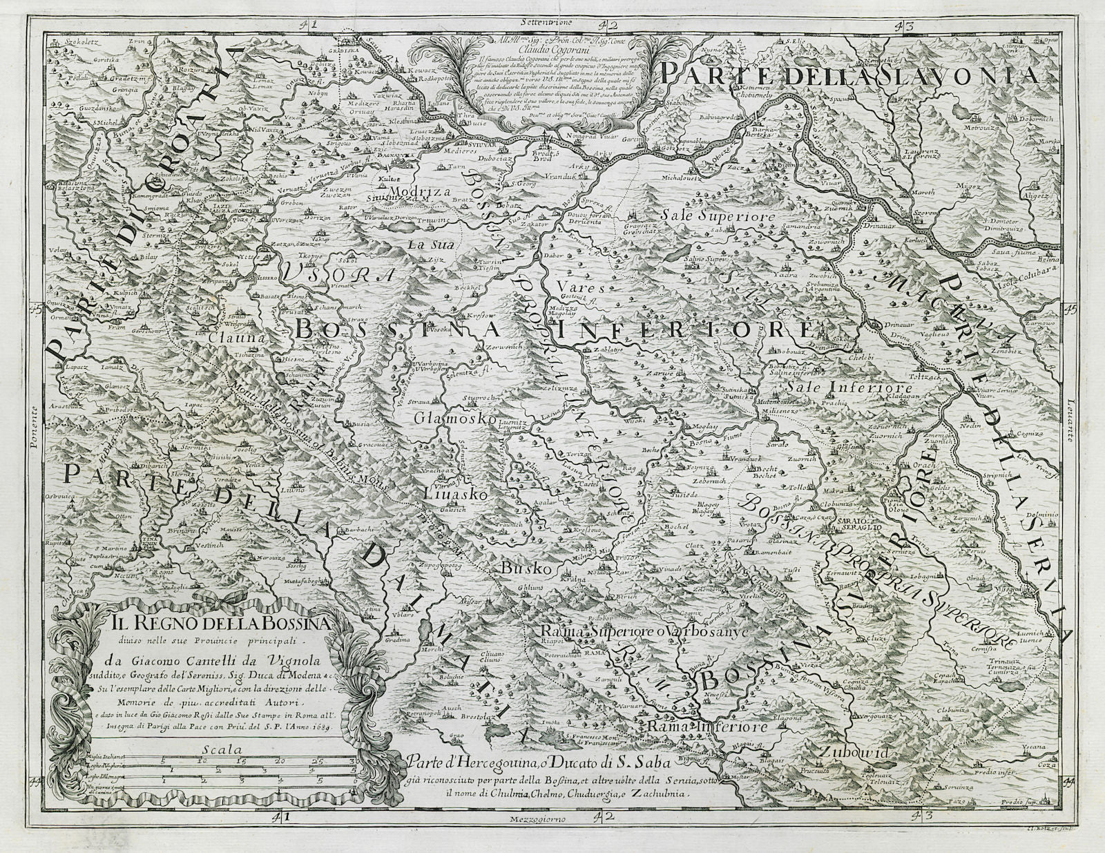 Il Regno della Bossina. Bosnia Herzegovina. ROSSI / CANTELLI DA VIGNOLA 1689 map